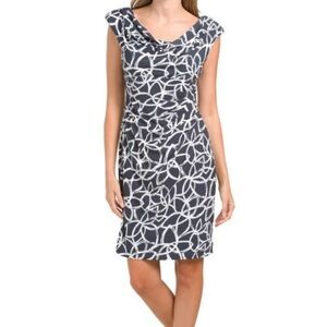 Anne Klein Navy and White Sheath Dress with Cowl Neck